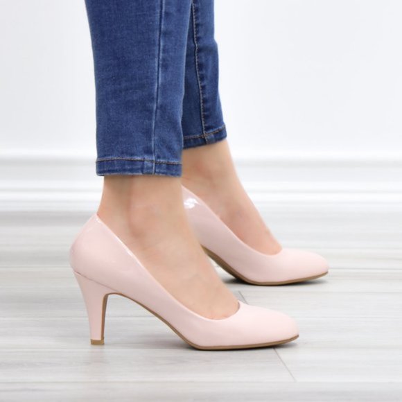 Dusty Rose Paten Slip On Kitten Low Heel Pumps - Picture 3 of 11